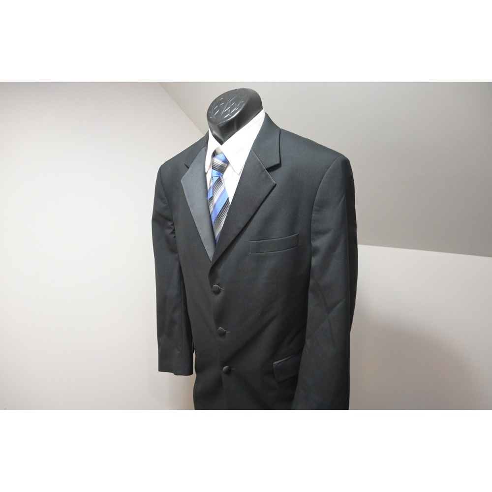 Jos A Bank Tuxedo Suit 42 R 36x30 Mens Black Satin Peak Lapel 3 Button Excellent